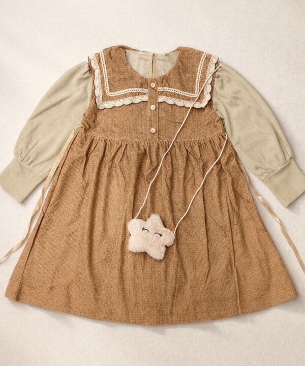 Girls Vintage Brown Pinafore Dress