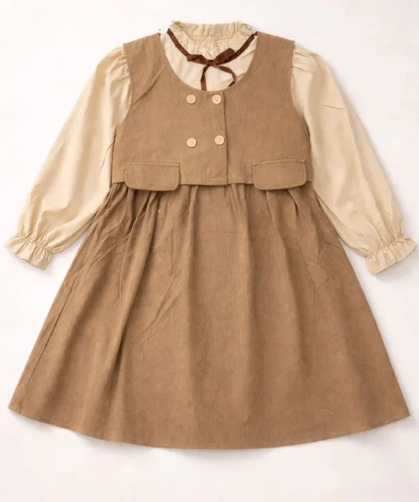 Girls Classic Beige Pinafore Dress