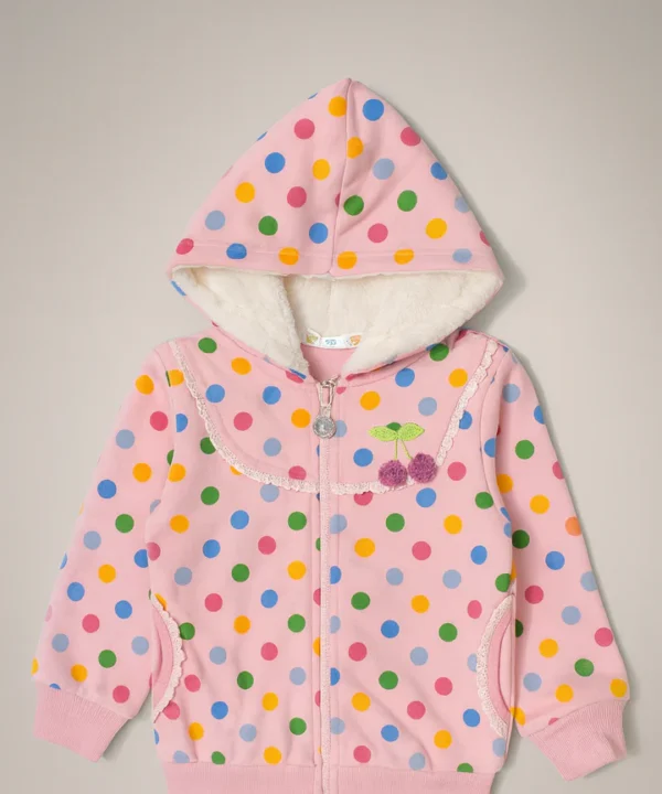 Pink Polka Dot Cherry Hooded Jacket( Hoodies)