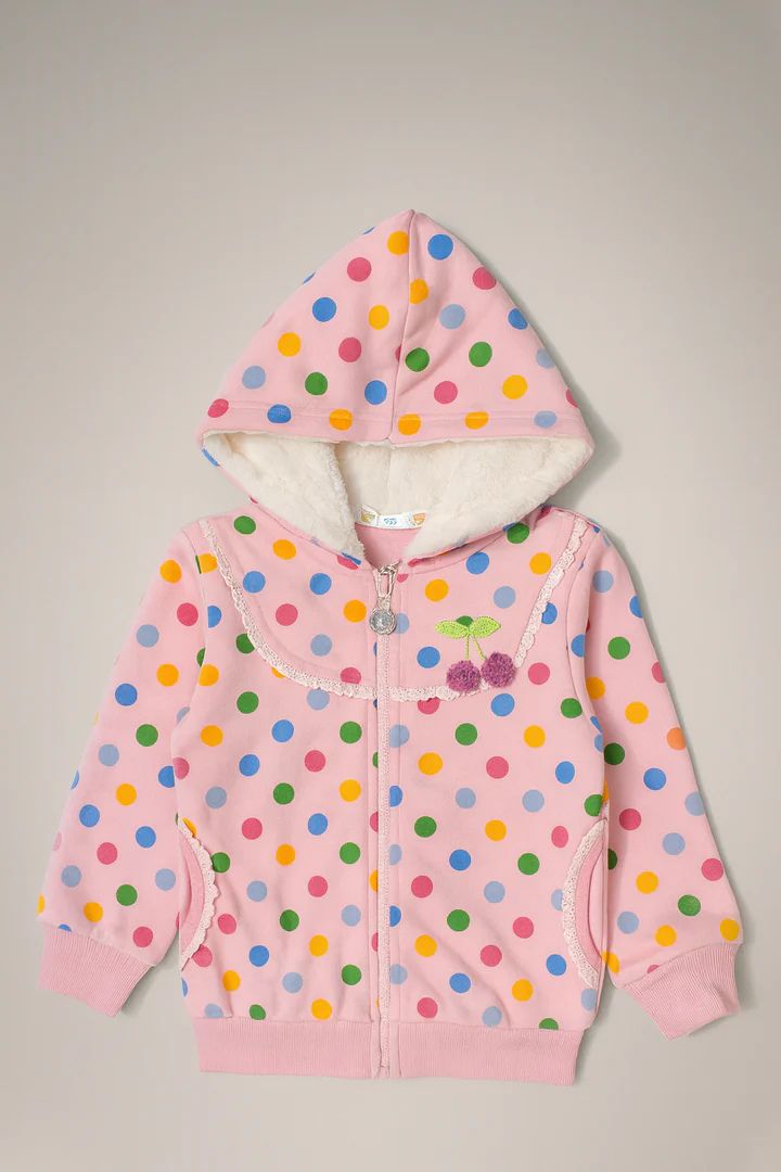 Pink Polka Dot Cherry Hooded Jacket( Hoodies)